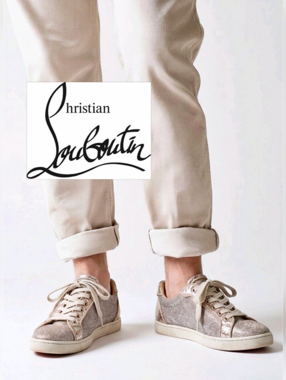 Christian Louboutin Seava Low Sneakers Womens 9 39.5 Italy Made Metallic Shoes